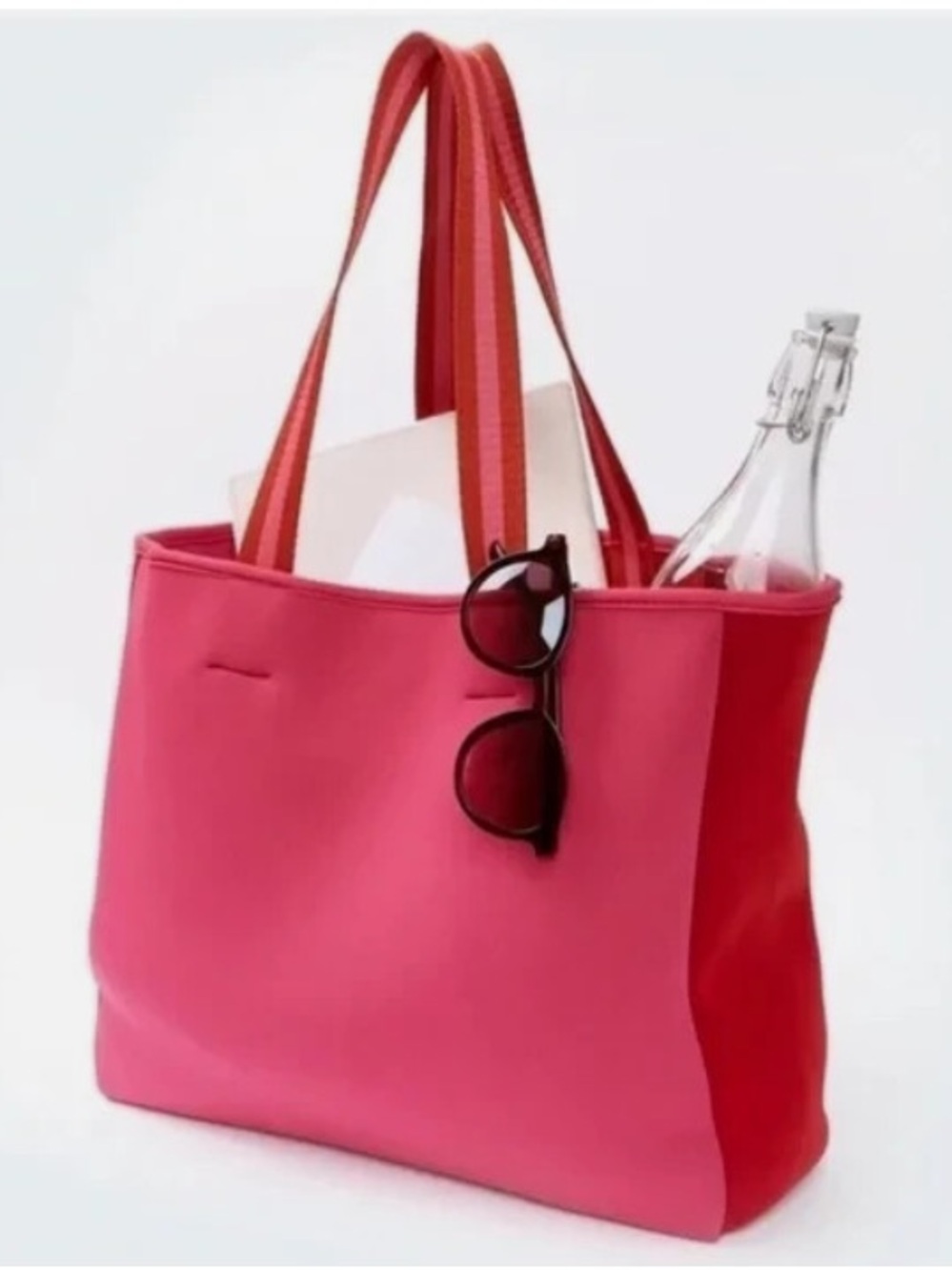 Summersalt NWT Pink Red Large Magnetic Closure Neoprene Beach Tote Purse Bag